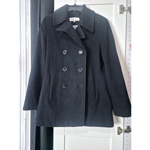 Calvin Klein Jackets & Blazers - Calvin Klein Black  Blend Double Breasted Pea Coat Womens Size 10